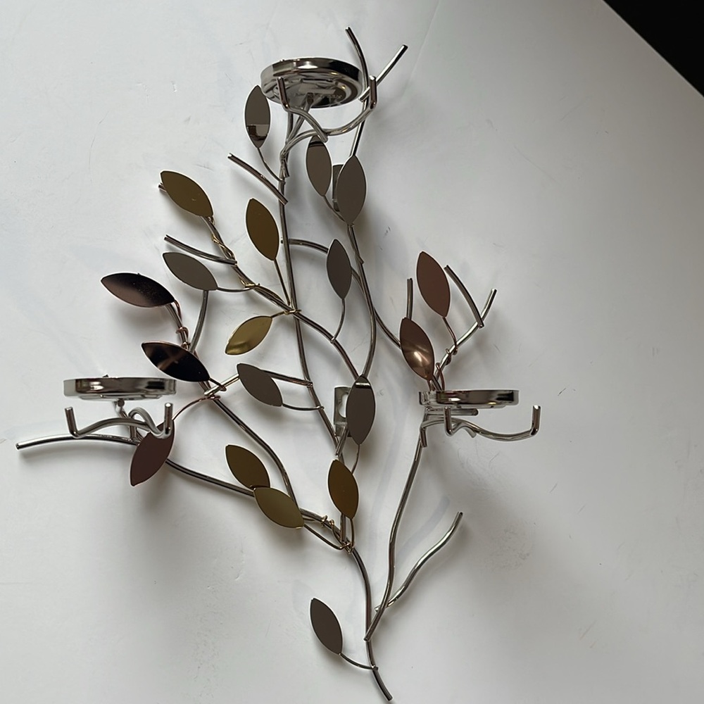 PartyLite Shimmering Leaves tea light wall sconce (silver, gold & copper tones) - Picture 7 of 11